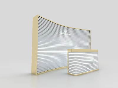 Modern Store Front Desk with Gold Frame Striped Panel Design and Sleek Surface 3d model