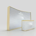 Modern Store Front Desk with Gold Frame Striped Panel Design and Sleek Surface