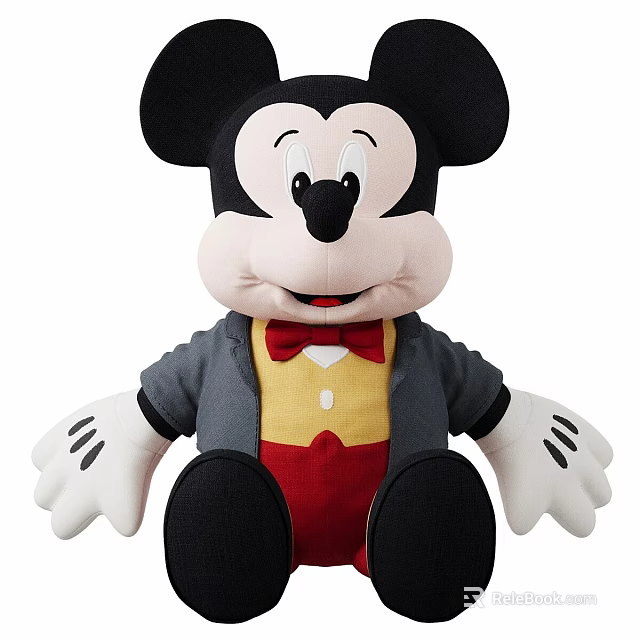 Mickey Mouse Plush Toy With Black Ears Red Bow Tie Gray Coat And Red Pants 3d model 