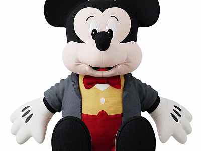 Mickey Mouse Plush Toy With Black Ears Red Bow Tie Gray Coat And Red Pants 3d model