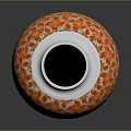 Elegant Sculpture Carving of Round Spherical Vase with Orange Red Floral Patterns and Glossy Finish