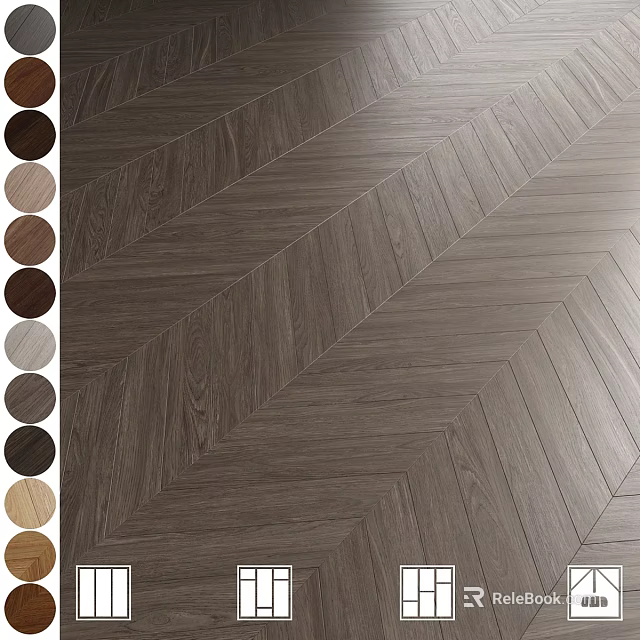 Herringbone Pattern Wooden Floor Planks With Various Color Options For Interior 3d model