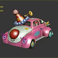 Pink Cartoon Car With Party Hat Horn Clown Nose And Eyes On Reflective Surface