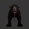 Demonic Fire Hound With Glowing Red Eyes Spiked Horns Sharp Fangs And Burning Body