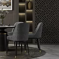 Elegant Modern Dining Table Set With Round Table Gray Chairs Black Base And Gold Accents 3d model