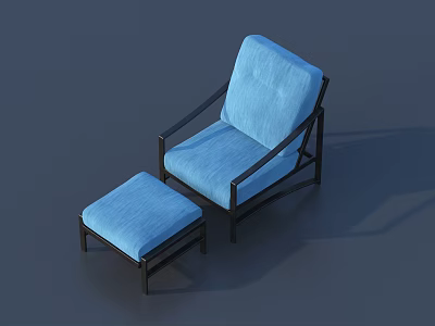 Modern Blue Upholstered Lounge Chair With Black Frame And Matching Ottoman 3d model