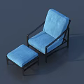 Modern Blue Upholstered Lounge Chair With Black Frame And Matching Ottoman