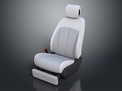 Modern Gray And White Car Seat With Red Stitching And Seatbelt Buckle Design 3d model