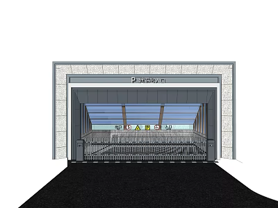 Modern Parking Entrance Structure With Stone Facade And Glass Roof 3d model