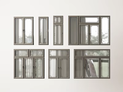 Various Styles Of Modern Casement Windows With Aluminum Frames And Glass Panels 3d model