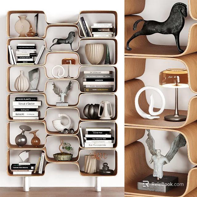 Sleek Wooden Shelving Unit With Multi Tiered Design For Books Vases Sculptures And Decorative Items 3d model 