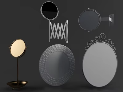 Various Designed Mirrors With Round Shapes Decorative Borders And Stand Styles 3d model