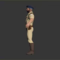 Man In Khaki Uniform With Blue Beret Brown Boots And Belt