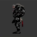Large Mythical Warrior In Black Armor With White Patterns And Decorative Necklace