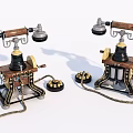 Vintage Retro Telephones With Wooden Handles Metal Bells And Classic Design