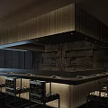 Premium Dark Tone Japanese Restaurant Interior With Open Teppanyaki Counter And Soft Ambient Lighting