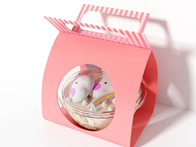Pink Gift Box With Striped Handle And Transparent Window Holding Sweet Candy 3d model