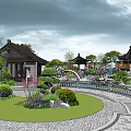 Traditional Chinese Courtyard Garden With Black Tiled Pavilions Stone Arch Bridge And Lotus Pond