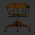 Classic Wooden Office Chair With Curved Armrests Green Plaid Cushion And Wheeled Base
