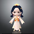 Child Wearing Traditional White Red Costume With Blue Hair Double Ponytails And Golden Crown