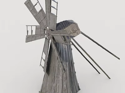 Garden Landscape With Traditional Wooden Windmill For Scenic Outdoor Decoration 3d model