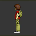 3D Model Game and Movie Character with Brown Hair Red Shirt Yellow Cargo Pants Backpack
