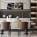 Elegant Modern Dining Table Set With Four Chairs And Pendant Light In Kitchen 3d model