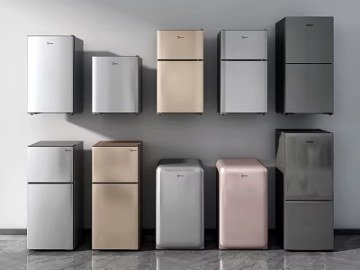 Modern Refrigerators and Freezers Display with Various Colors and Styles Collection 3d model