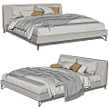 Modern Double Bed With Gray Frame Cozy Bedding Pillows And Blanket 3d model