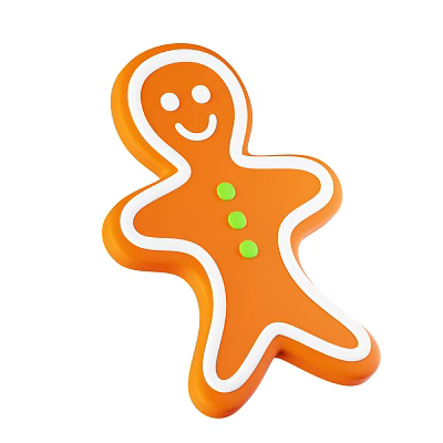 Festive Gingerbread Man With Smiling Face Orange Colored White Outline And Green Buttons 3d model