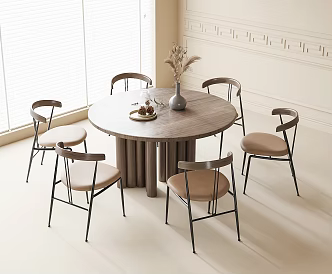 Mid-ancient style dining table and chair combination round dining table dining chair 3d model