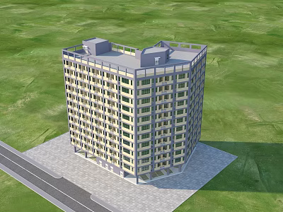 Modern Multi Story School Building With Large Windows Green Lawn And Road Nearby 3d model