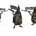 Gothic Horror Sculptures With Pointed Hats Cloaks Large Axes And Bloodstains