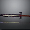 Fantasy Sword With Red Black Blade Yellow Accents And Red Handle Design
