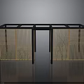 Modern Wooden Lattice Screen Partition With Black Frame And Bamboo Accents
