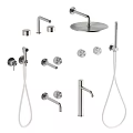 Modern Shower Fixtures With Rain Head Handheld Spray And Control Knobs For Bathroom 3d model