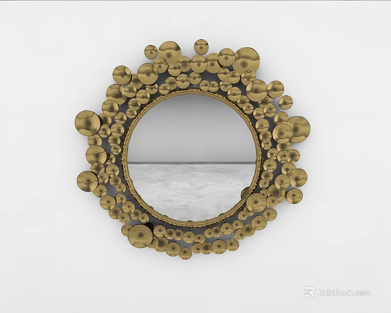 Ornate Circular Mirror With Golden Decorative Balls On Frame For Home Decor 3d model 