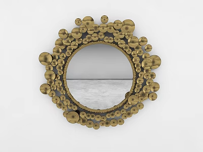 Ornate Circular Mirror With Golden Decorative Balls On Frame For Home Decor 3d model