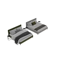 Modern Double Bed Design With Green Beige Headboard Gray Blanket And Nightstand
