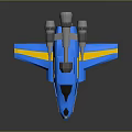 Blue And Yellow Spacecraft With Dual Engines For Cosmic Exploration