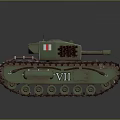 Green Military Tank With Dual Antennas Side Number VII Heavy Tracks And Main Cannon