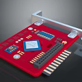 Red Circuit Board With Integrated Chip Electronic Components And Connectors On Black Surface 3d model