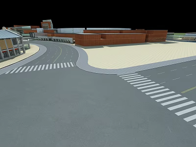 Commercial Street Area With Modern Buildings Zebra Crossings And Pedestrian Plaza 3d model