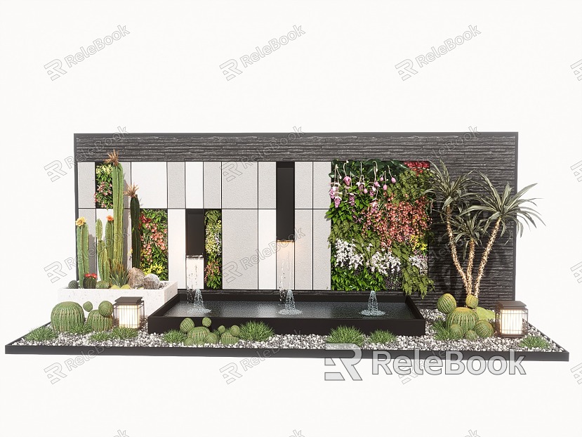 Modern courtyard water wall landscape plant wall model