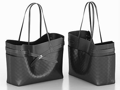 Fashionable Black Leather Tote Bag For Everyday Use With Textured Surface And Sturdy Handles 3d model