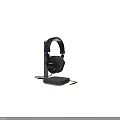 Stylish Black Over Ear Headphones With Wooden Stand And Coiled Audio Cable