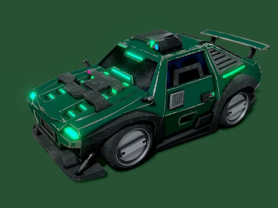 Green Cyberpunk Car With Neon Lights And Futuristic Modified Styling Design 3d model