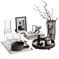 Minimalist Decorative Ornament Set With Glass Carafe Photo Frame Metal Vase Twigs And Trays