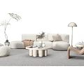 Modern Living Room Sofa Coffee Table Set With Round Table Beige Seating And Floor Lamp