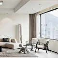 Modern Living Dining Room Interior with Beige Sofa Colorful Abstract Painting Brown Armchair and Rug